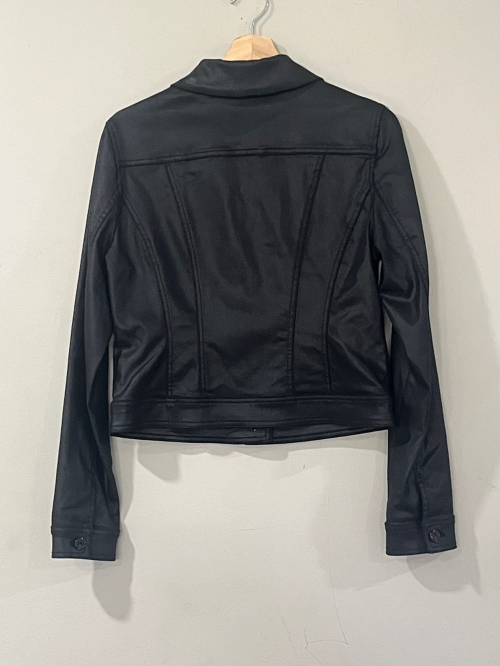 White House Black Market Black Faux Leather Trucker Jacket - Picture 7 of 10